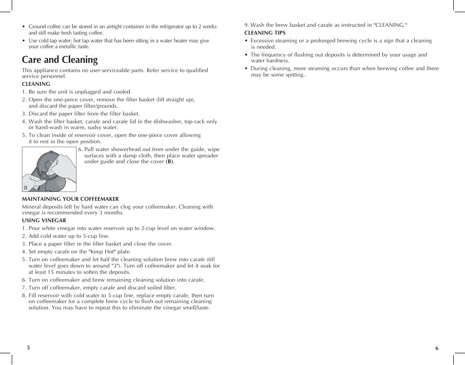 Care and cleaning | Black & Decker DCM600W User Manual | Page 4 / 13