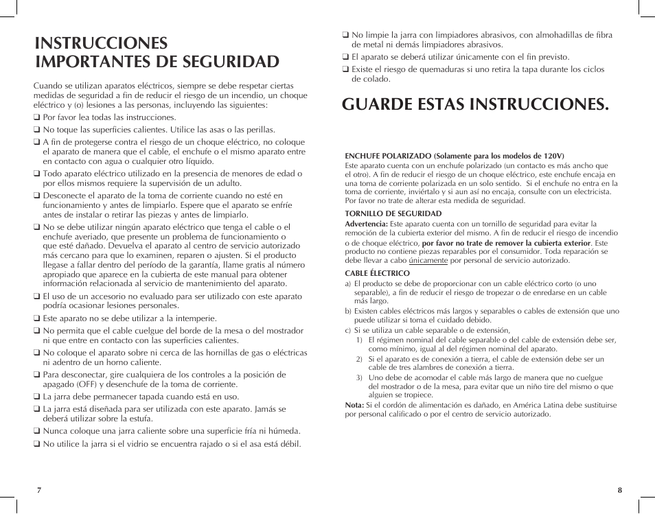 Instrucciones importantes de seguridad, Guarde estas instrucciones | Black & Decker DCM600W User Manual | Page 5 / 13
