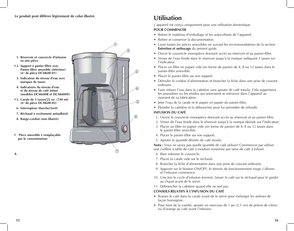 Utilisation | Black & Decker DCM600W User Manual | Page 9 / 13