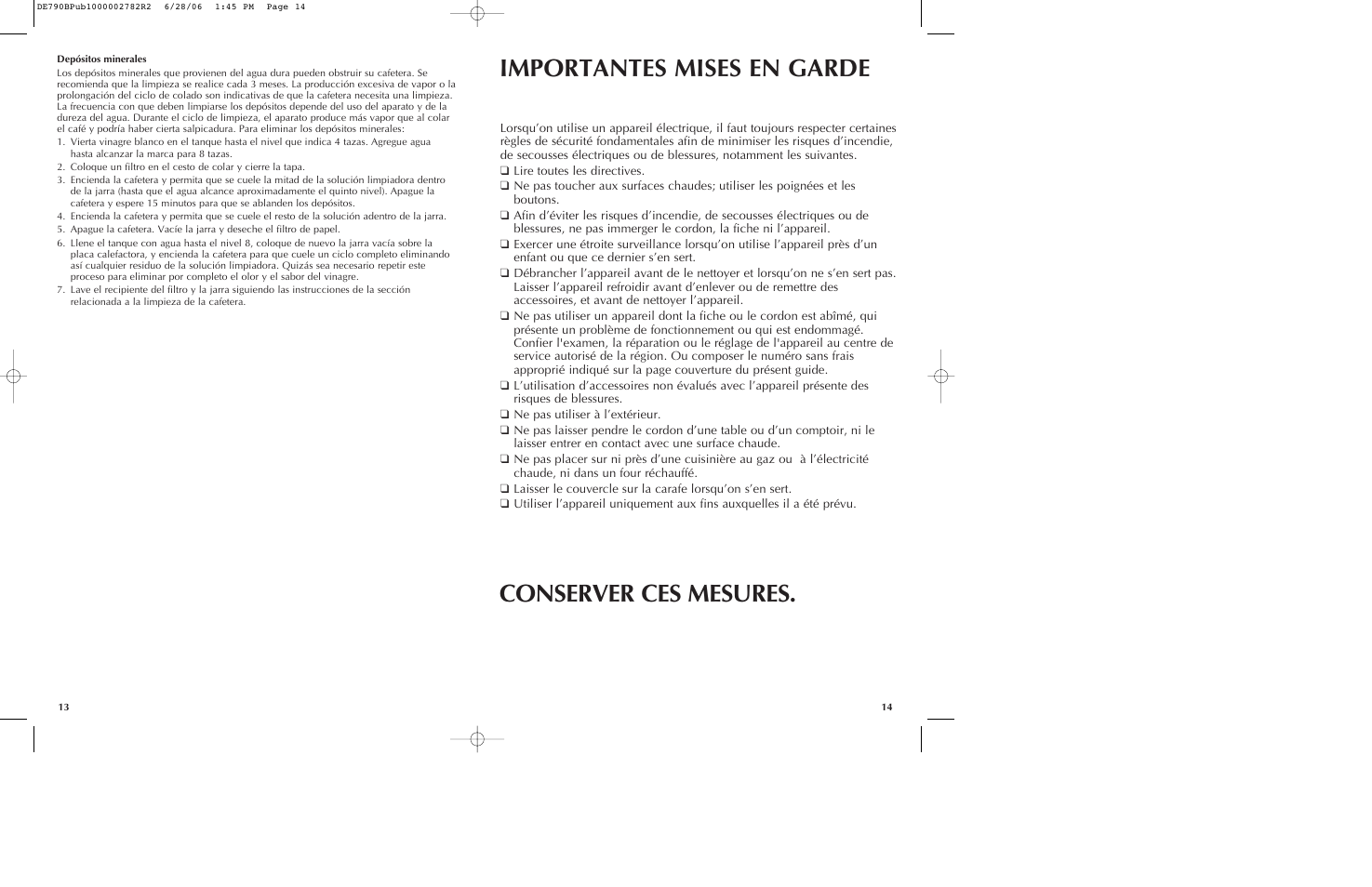 Importantes mises en garde conserver ces mesures | Black & Decker ME DE790B User Manual | Page 8 / 15