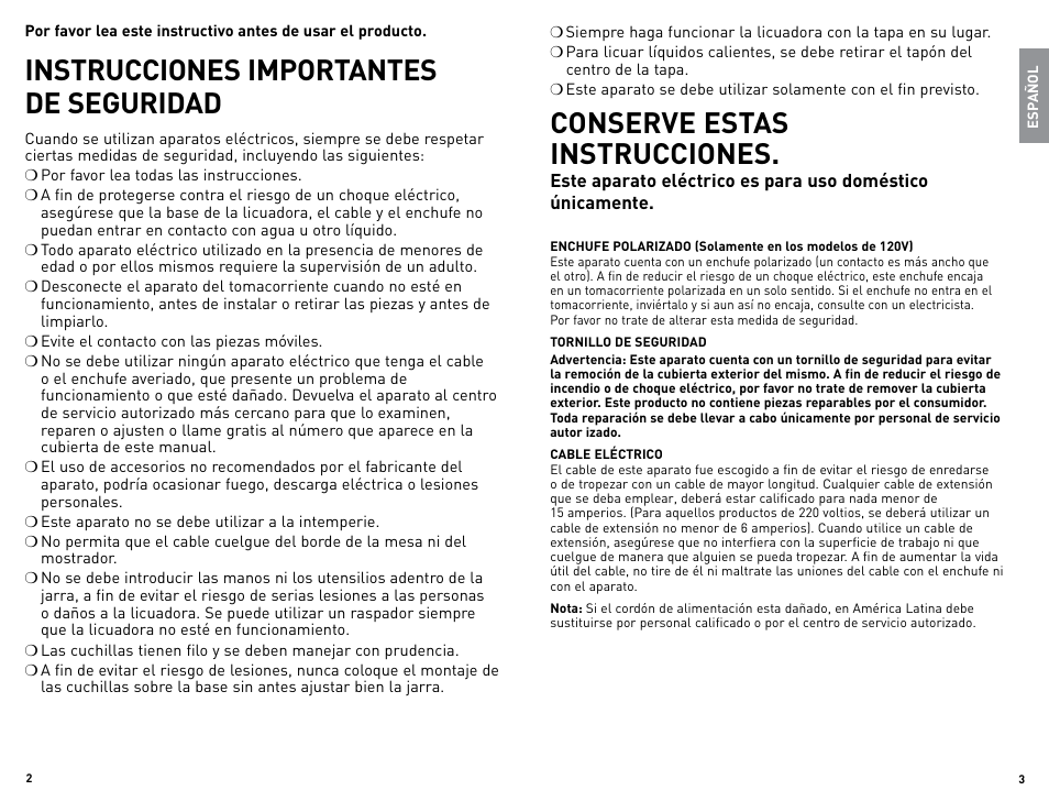 Instrucciones importantes de seguridad, Conserve estas instrucciones | Black & Decker BlP6601M User Manual | Page 2 / 19