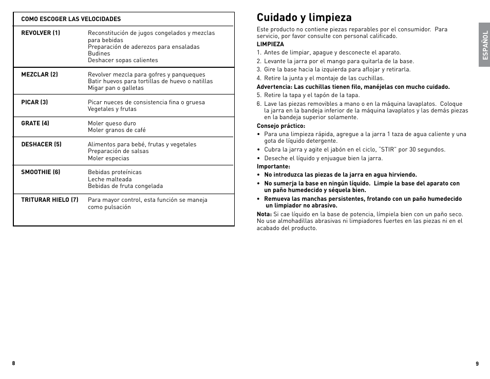 Cuidado y limpieza | Black & Decker BlP6601M User Manual | Page 5 / 19