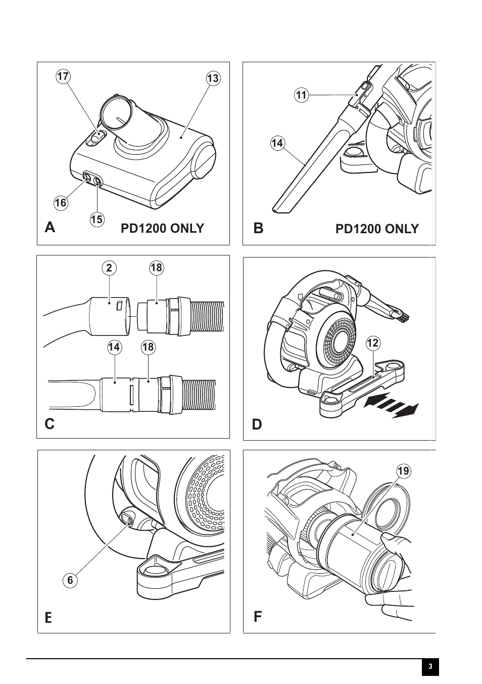 Ac d f b | Black & Decker Dustbuster Flexi PD1200 User Manual | Page 3 / 12