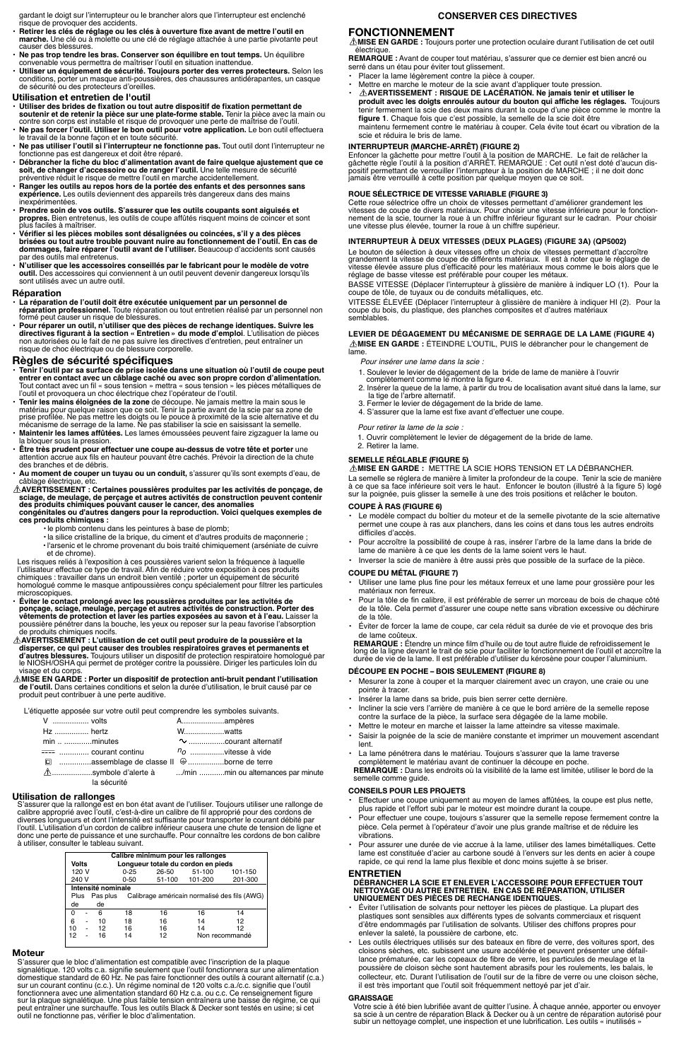 Règles de sécurité spécifiques, Fonctionnement | Black & Decker Quantum Pro QP5002 User Manual | Page 3 / 5