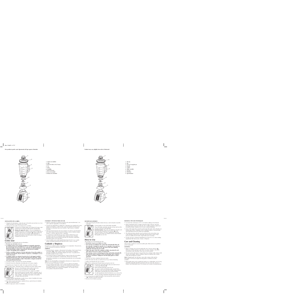 How to use, Como usar, Cuidado y limpieza | Care and cleaning | Black & Decker BLP14600DG User Manual | Page 2 / 2