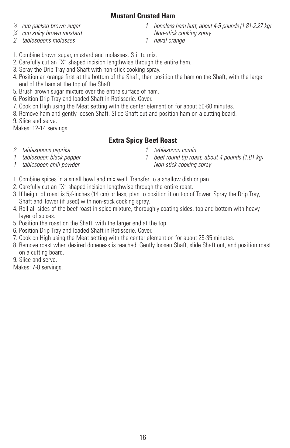 Mustard crusted ham, Extra spicy beef roast | Black & Decker SMARTROTISSERIE RTS600 User Manual | Page 17 / 52