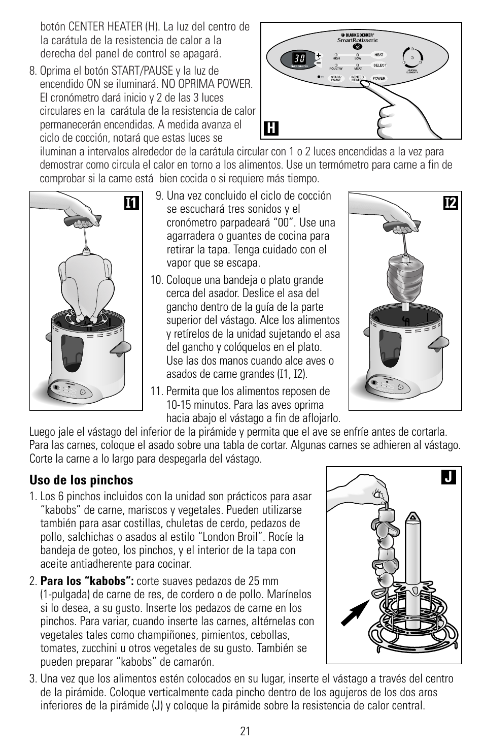 Uso de los pinchos | Black & Decker SMARTROTISSERIE RTS600 User Manual | Page 22 / 52
