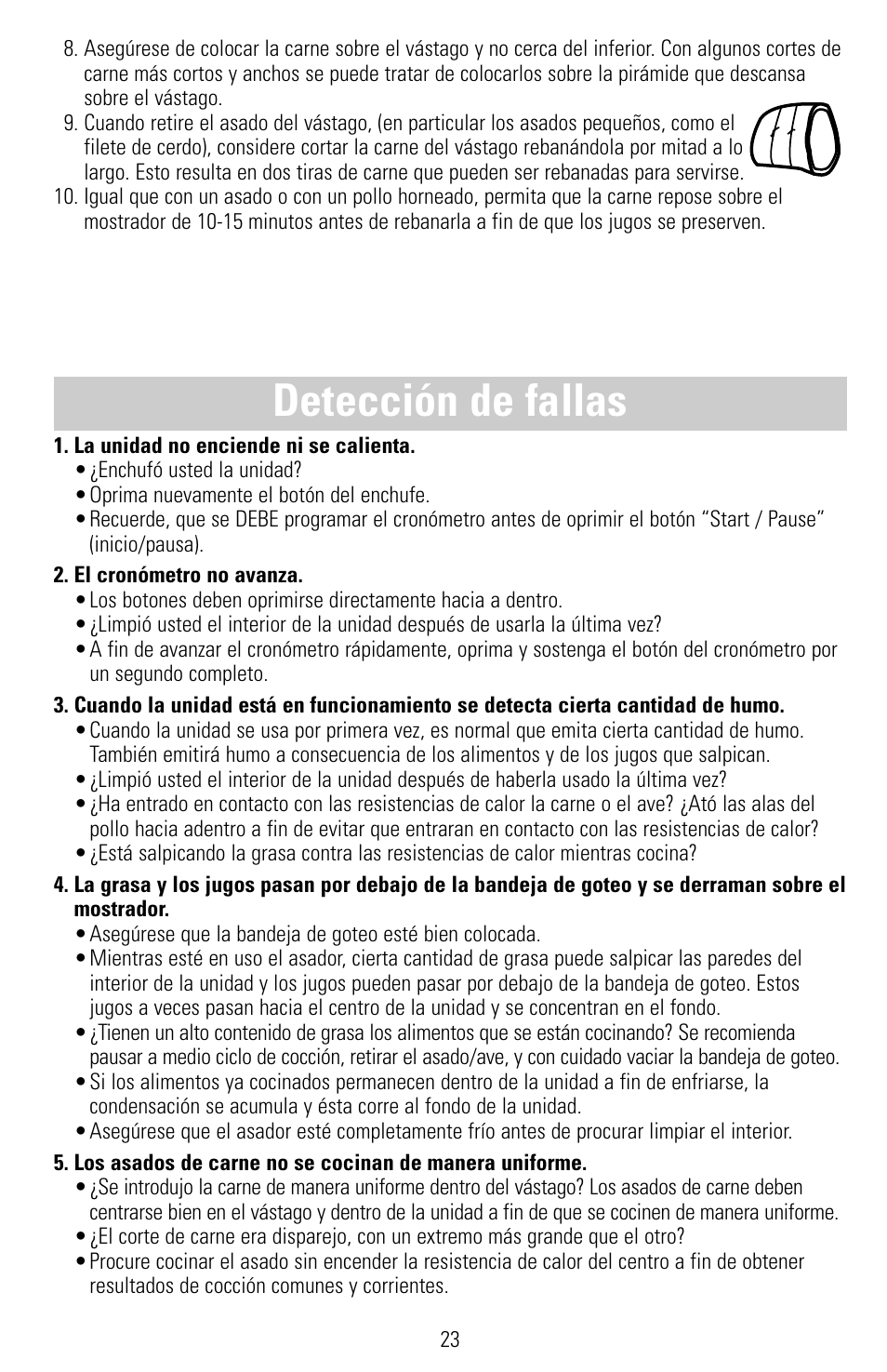 Detección de fallas | Black & Decker SMARTROTISSERIE RTS600 User Manual | Page 24 / 52