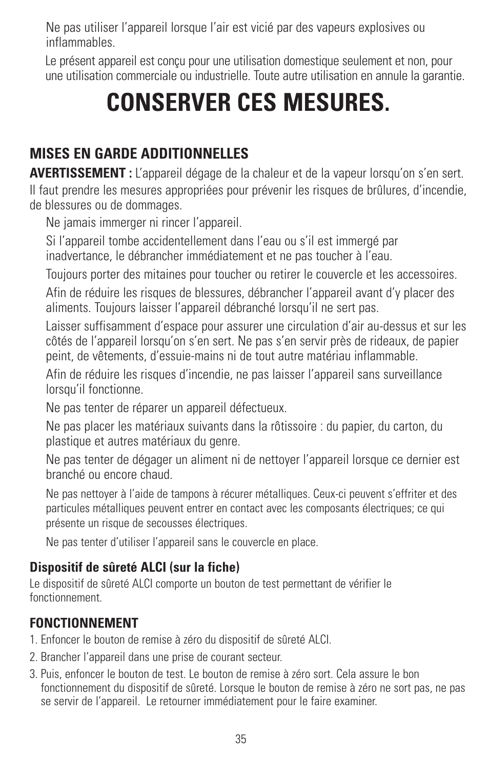 Conserver ces mesures | Black & Decker SMARTROTISSERIE RTS600 User Manual | Page 36 / 52