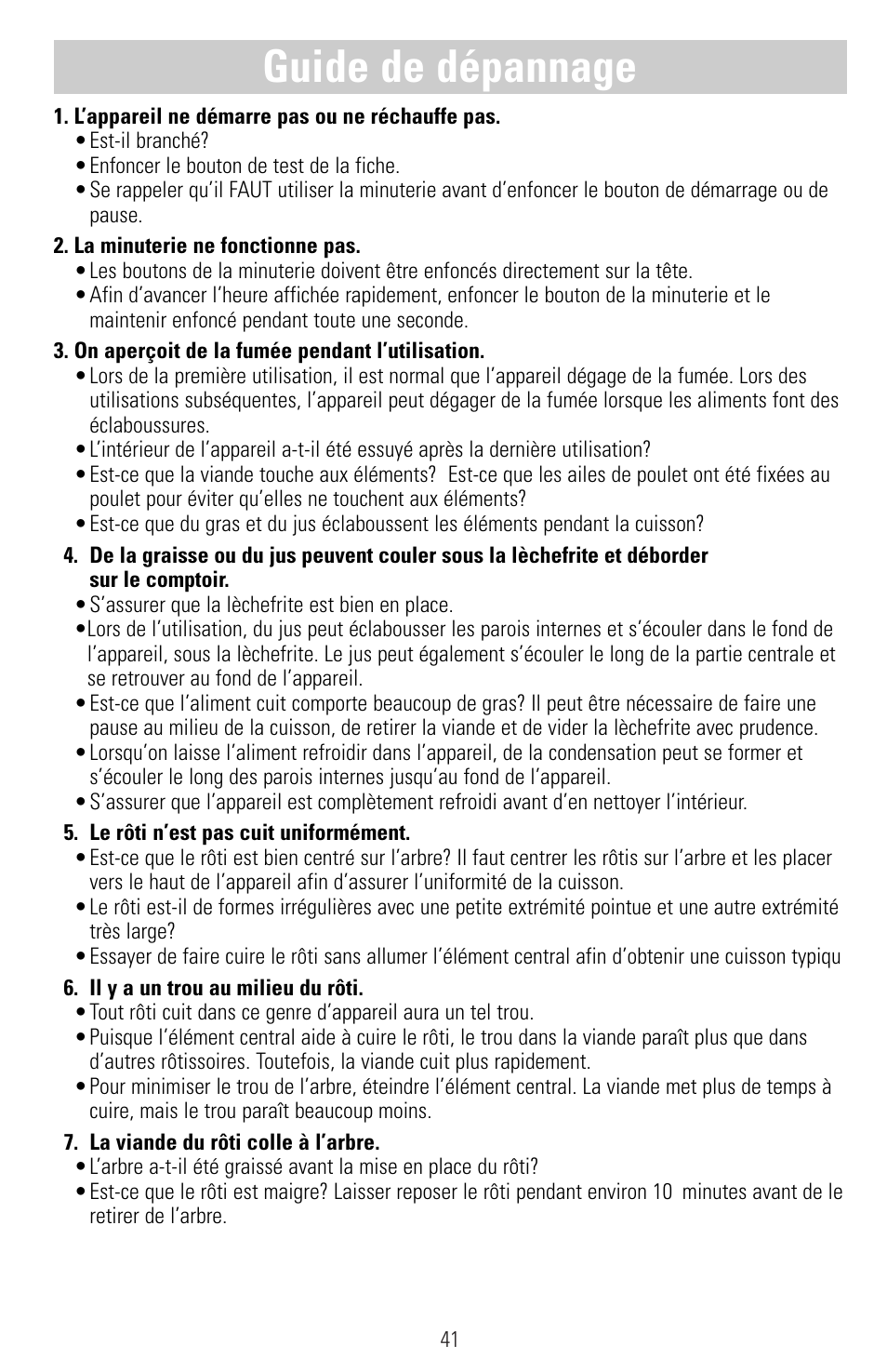 Guide de dépannage | Black & Decker SMARTROTISSERIE RTS600 User Manual | Page 42 / 52