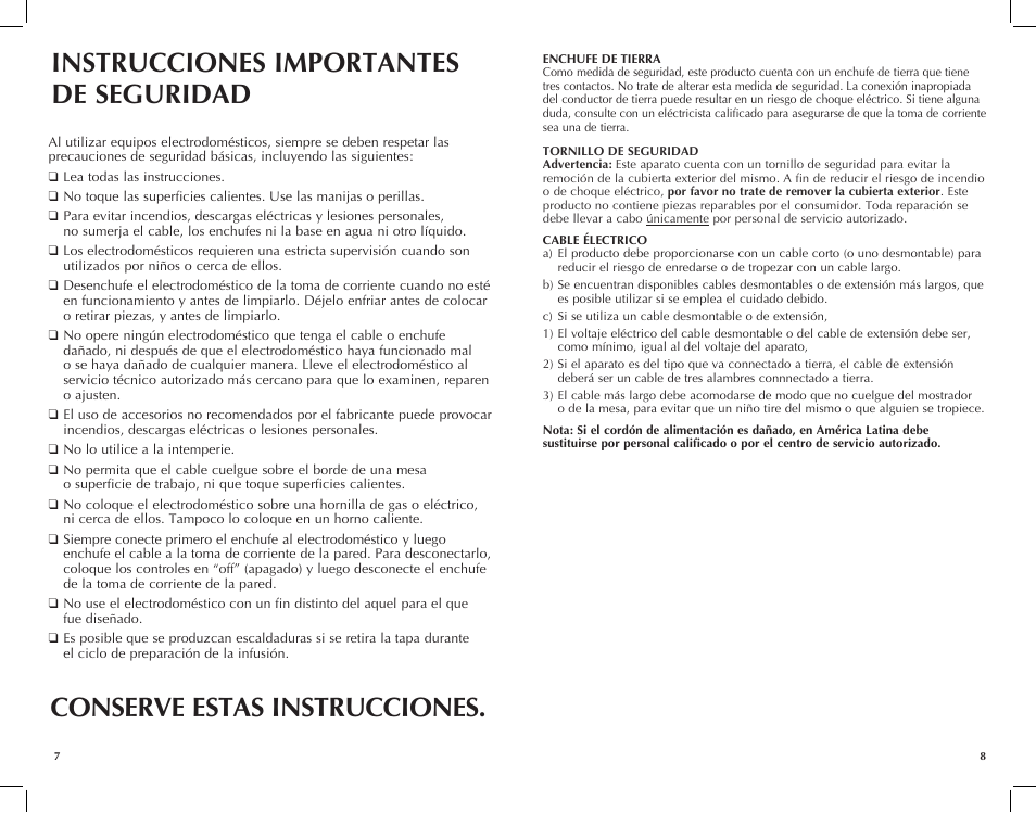 Instrucciones importantes de seguridad, Conserve estas instrucciones | Black & Decker CK1500R User Manual | Page 5 / 13