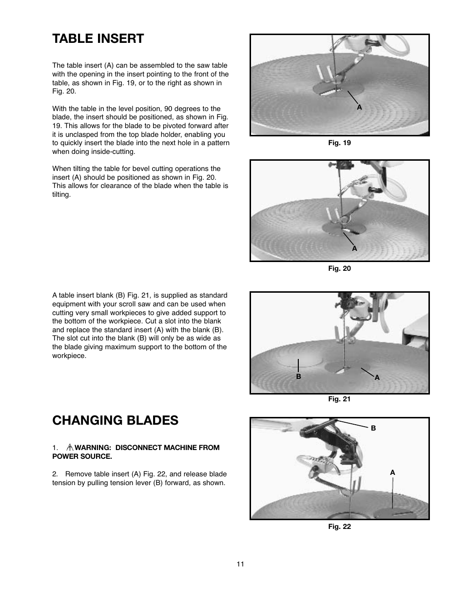 Table insert, Changing blades | Black & Decker 90527840 User Manual | Page 11 / 39