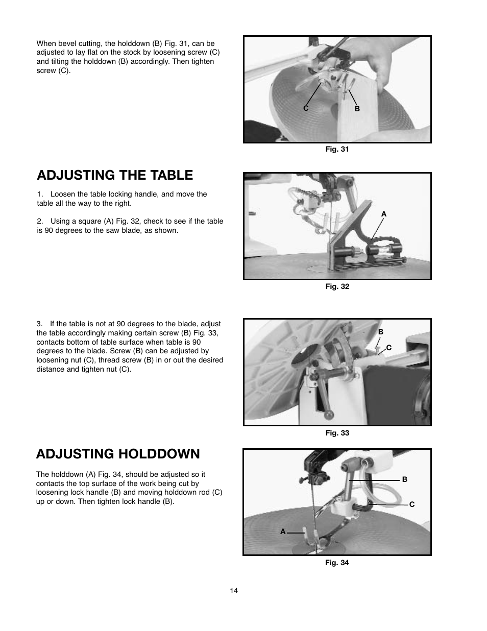 Adjusting the table, Adjusting holddown | Black & Decker 90527840 User Manual | Page 14 / 39
