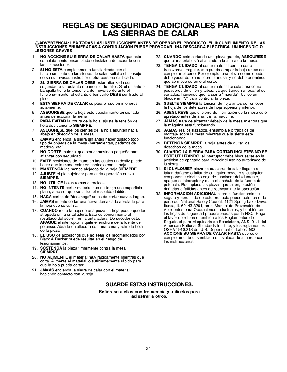 Guarde estas instrucciones | Black & Decker 90527840 User Manual | Page 21 / 39