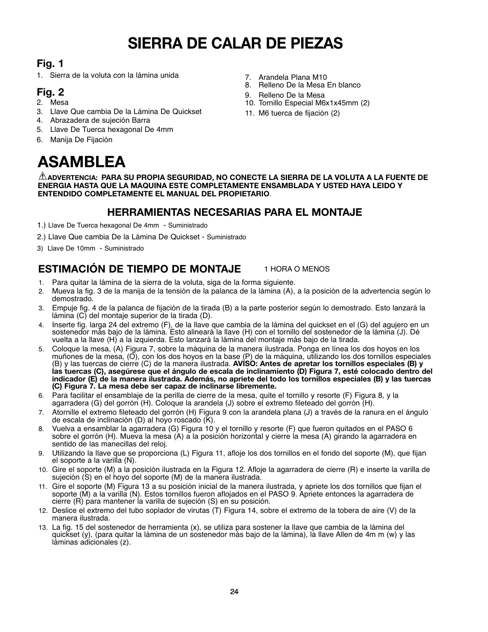 Sierra de calar de piezas, Asamblea, Fig. 1 | Fig. 2 | Black & Decker 90527840 User Manual | Page 24 / 39
