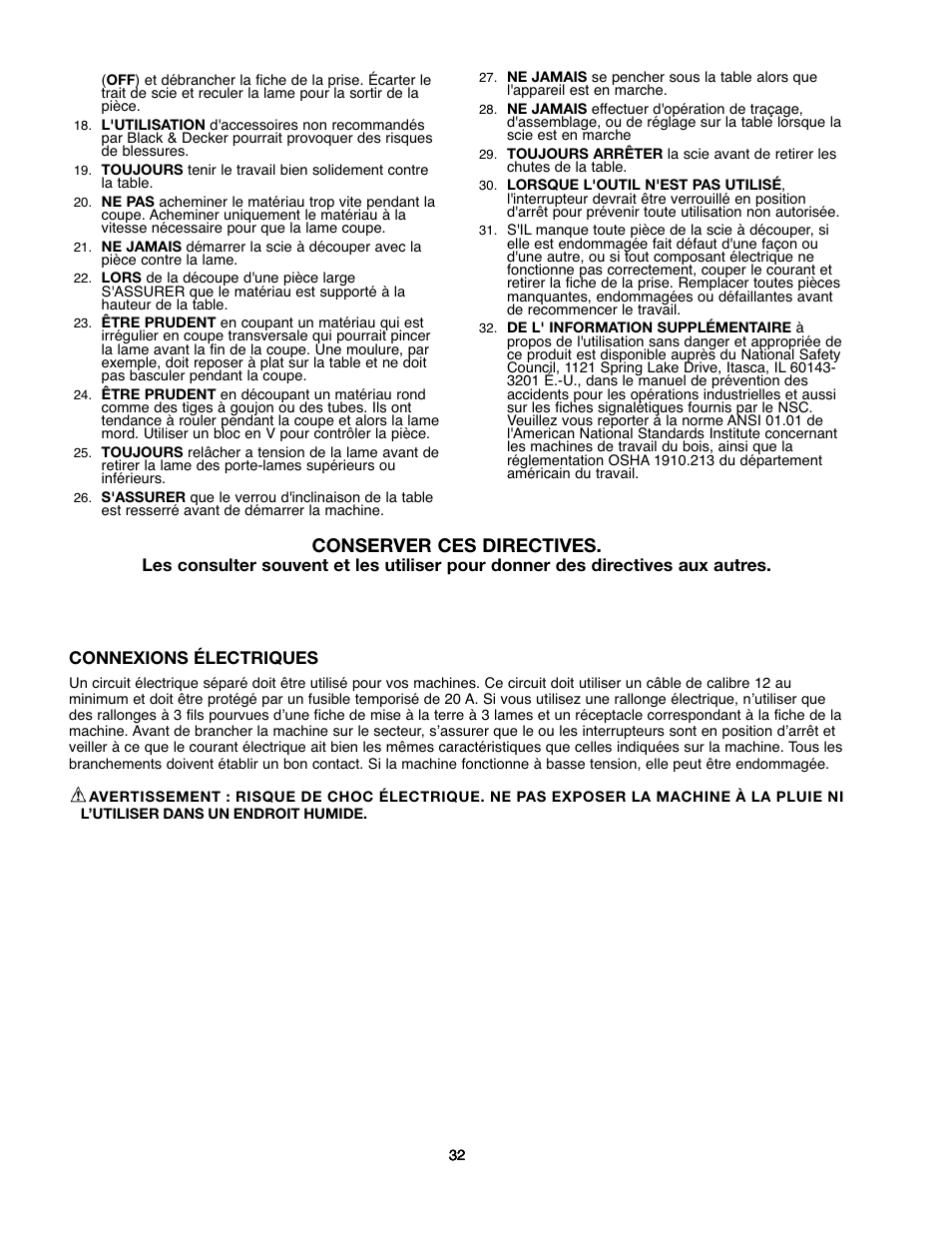 Conserver ces directives | Black & Decker 90527840 User Manual | Page 32 / 39