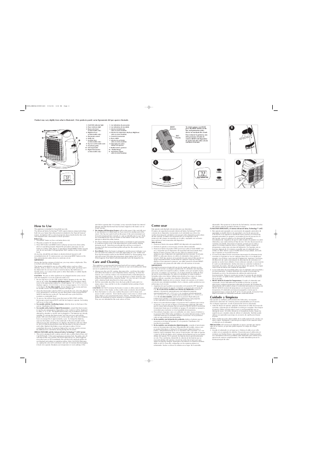 How to use, Care and cleaning, Como usar | Cuidado y limpieza, Bc e d | Black & Decker BDCH100-301 User Manual | Page 2 / 2