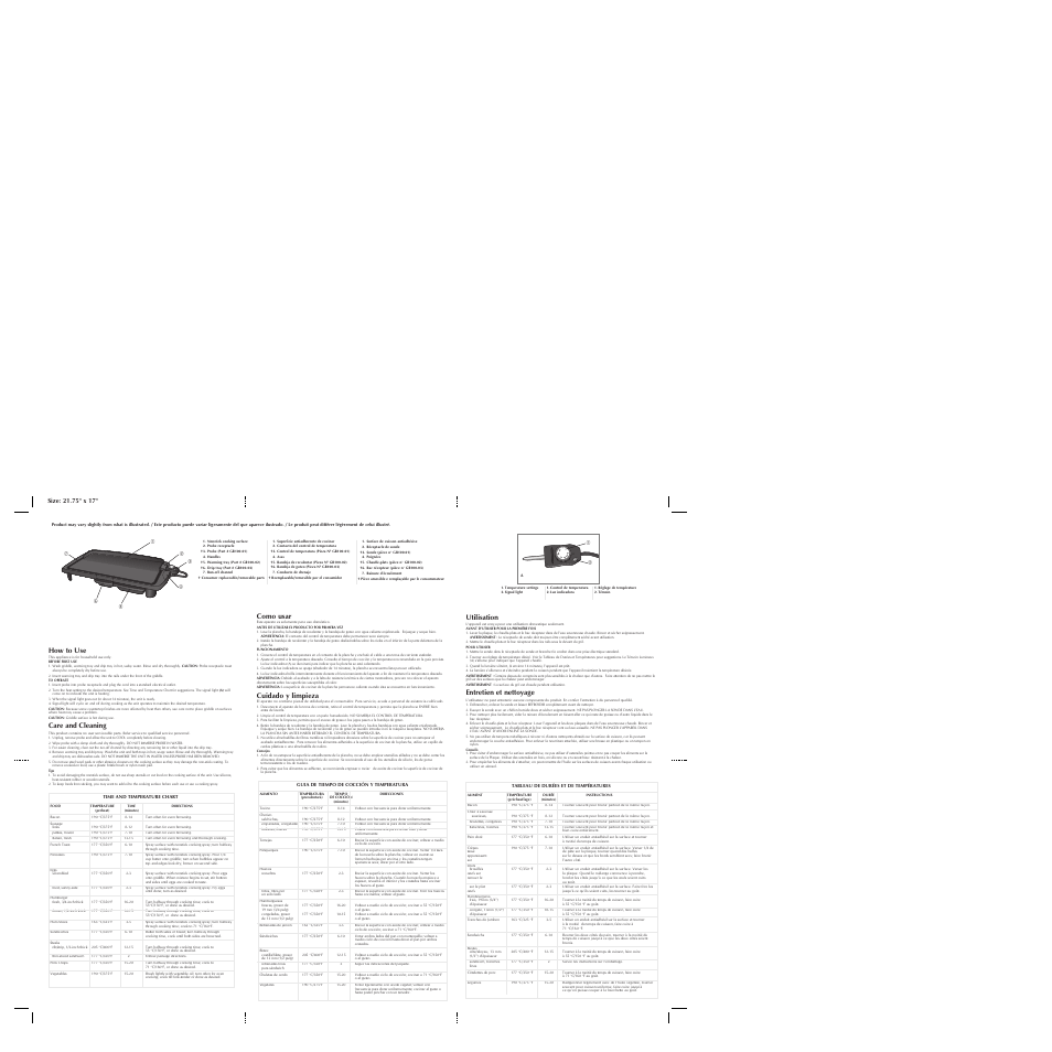 How to use, Care and cleaning, Como usar | Cuidado y limpieza, Utilisation, Entretien et nettoyage | Black & Decker GR150 User Manual | Page 2 / 2