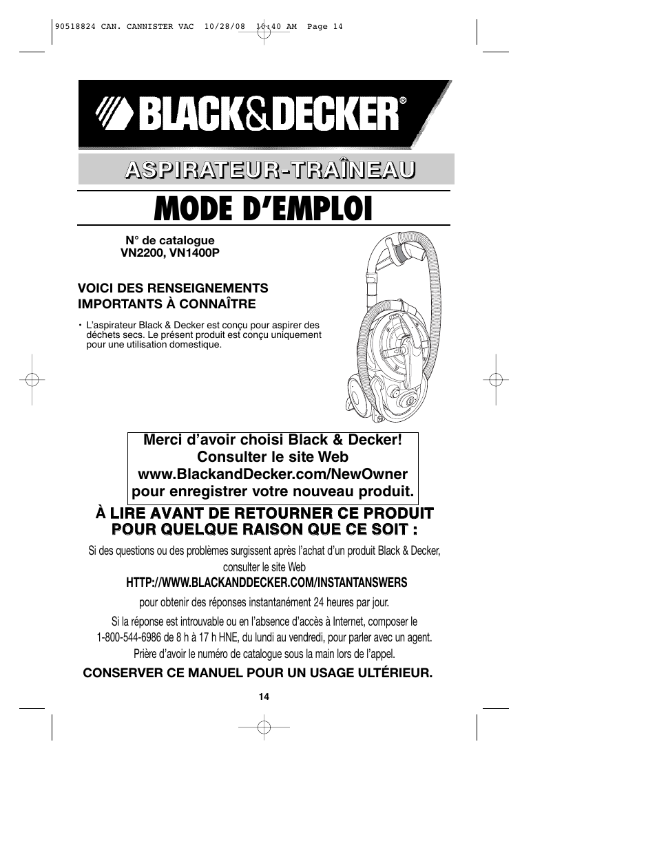Mode d’emploi | Black & Decker VN2200 User Manual | Page 14 / 36