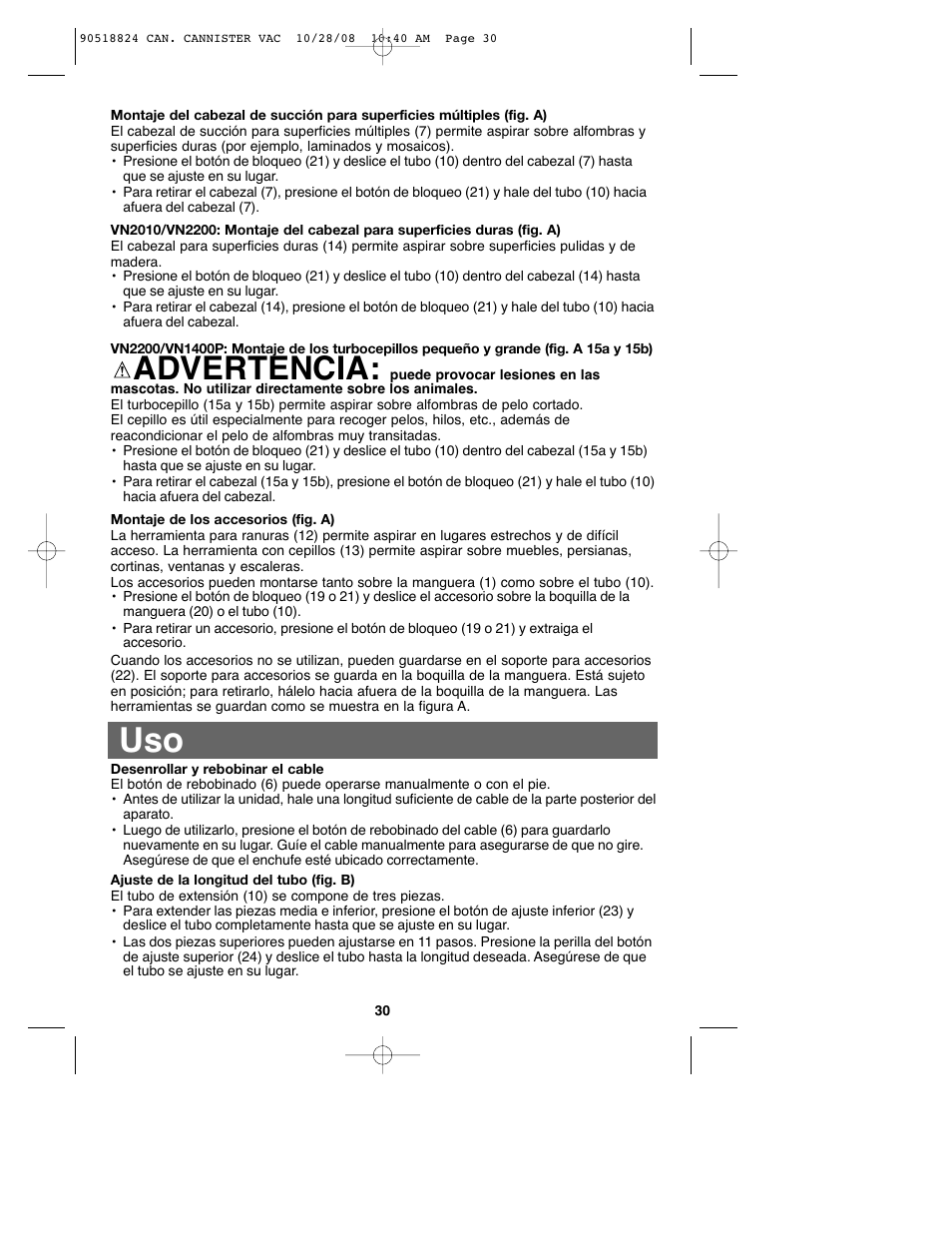Advertencia | Black & Decker VN2200 User Manual | Page 30 / 36