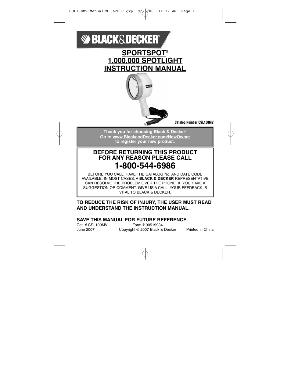 Black & Decker SPORTSPOT 90519934 User Manual | 7 pages