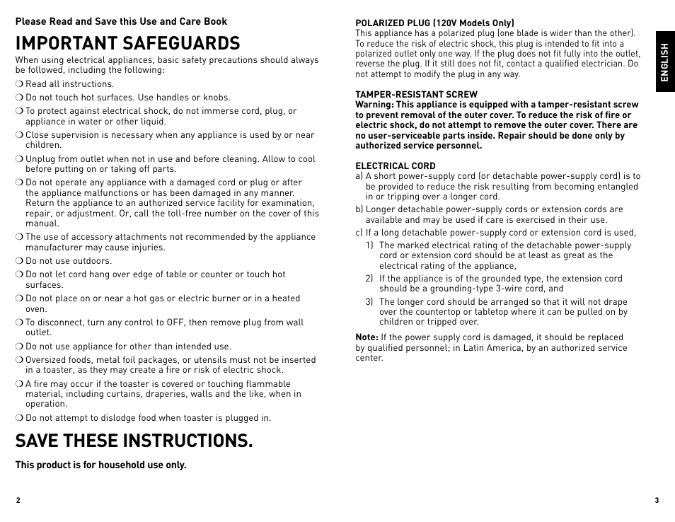 Important safeguards, Save these instructions | Black & Decker TR1200SB User Manual | Page 2 / 15