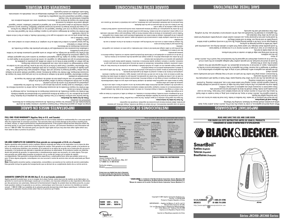 Black & Decker SMARTBOIL JKC460 User Manual | 2 pages