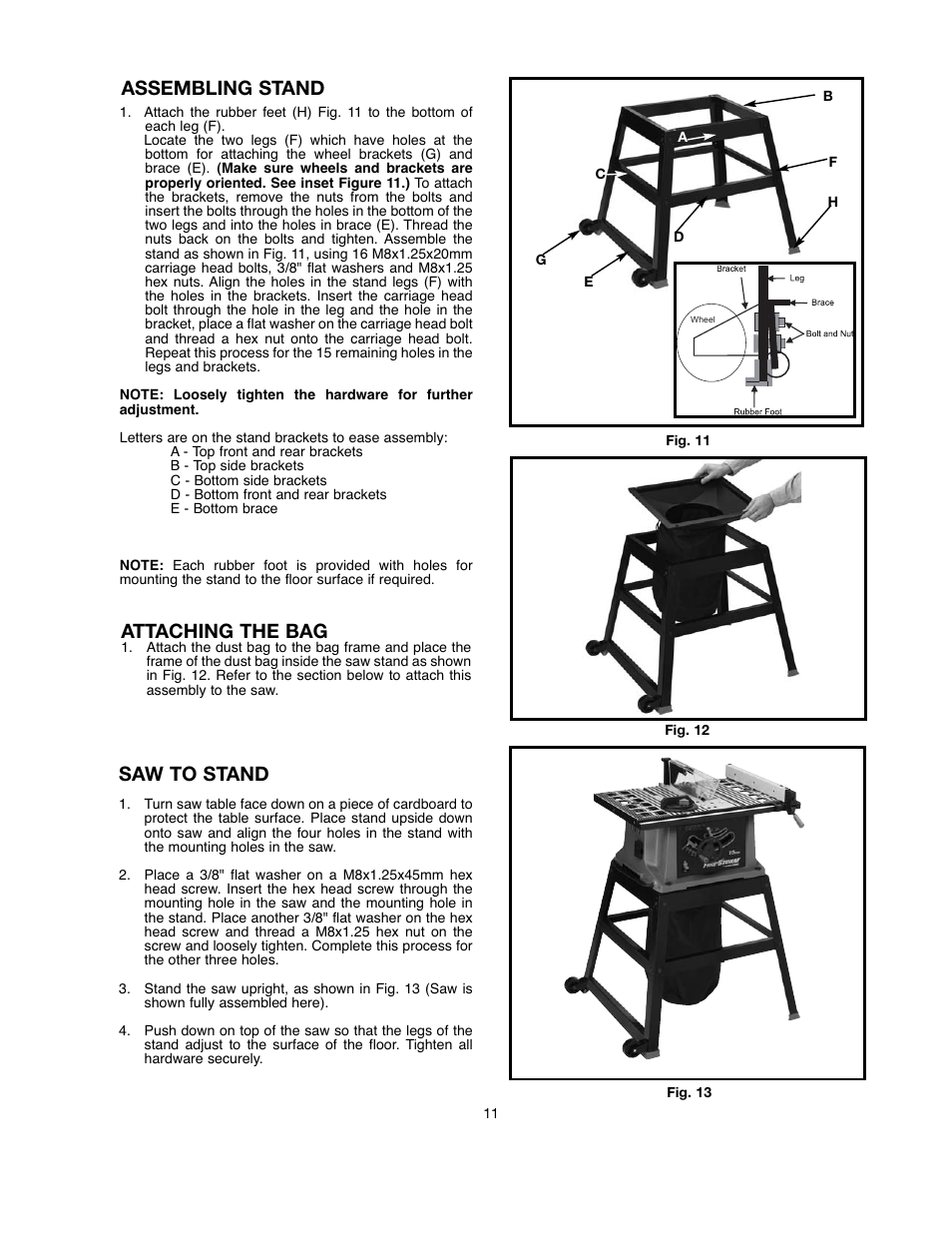 Assembling stand, Saw to stand, Attaching the bag | Black & Decker 90521029 User Manual | Page 11 / 60