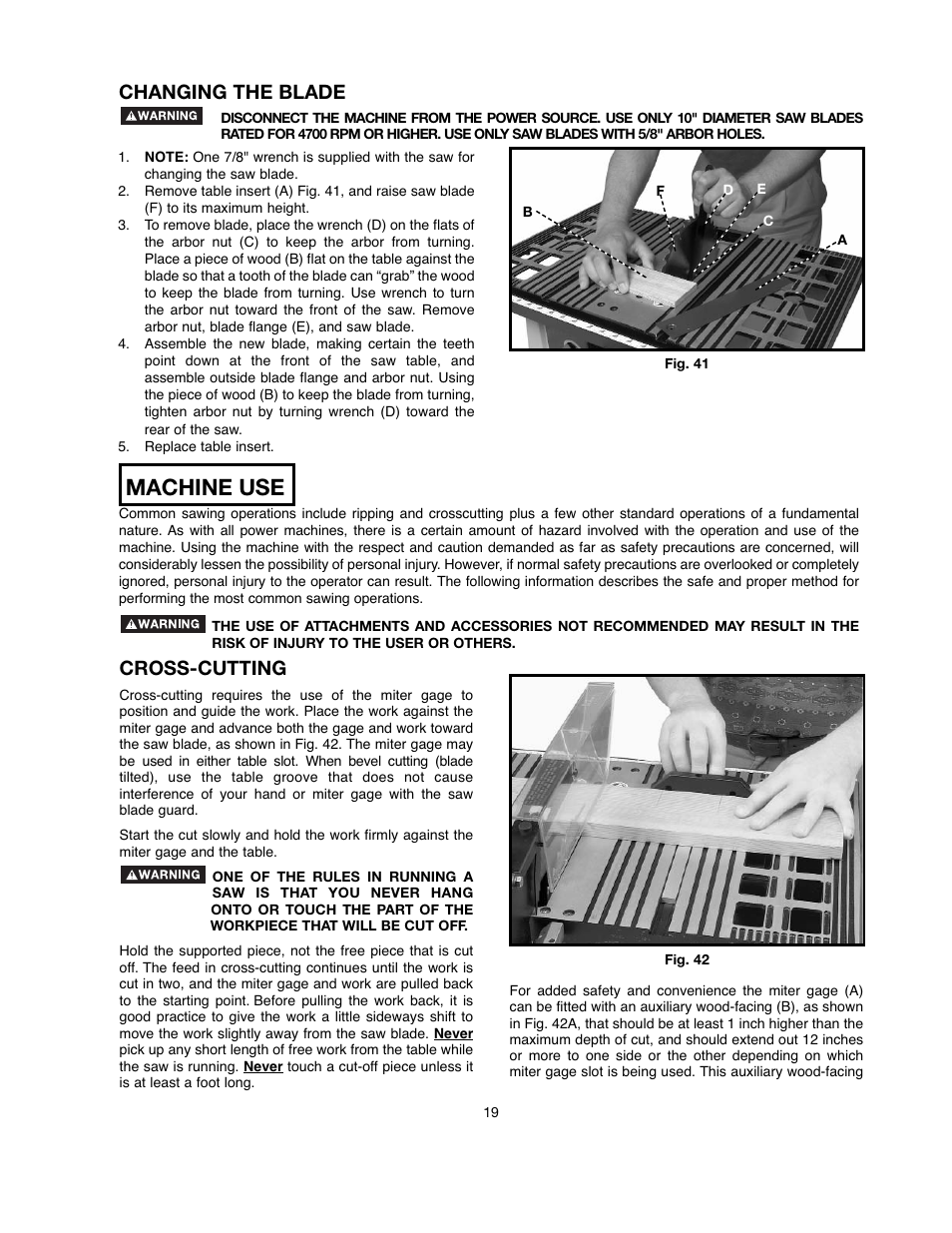 Machine use, Changing the blade, Cross-cutting | Black & Decker 90521029 User Manual | Page 19 / 60
