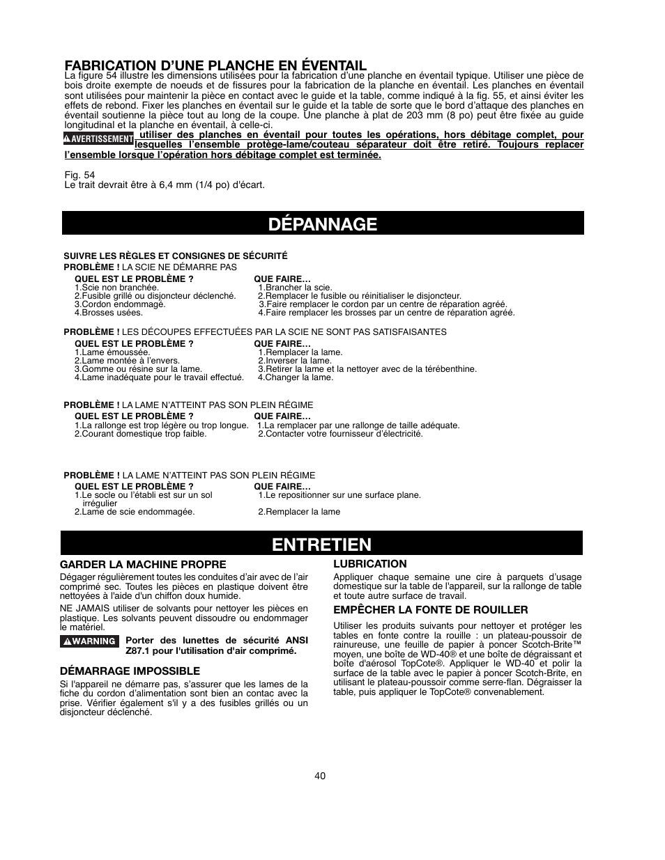Entretien, Dépannage, Fabrication d’une planche en éventail | Black & Decker 90521029 User Manual | Page 40 / 60