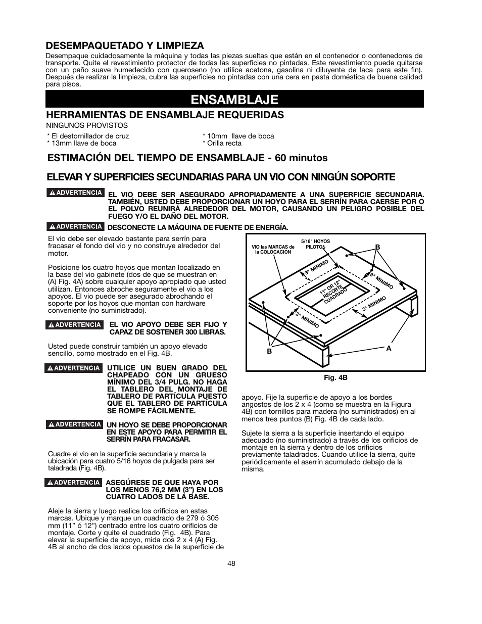 Ensamblaje, Desempaquetado y limpieza, Herramientas de ensamblaje requeridas | Estimación del tiempo de ensamblaje - 60 minutos | Black & Decker 90521029 User Manual | Page 48 / 60