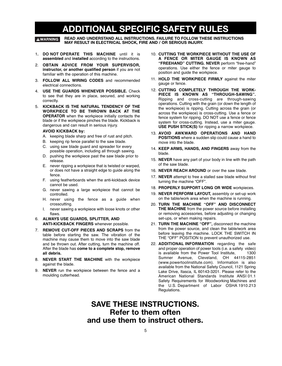 Additional specific safety rules | Black & Decker 90521029 User Manual | Page 5 / 60