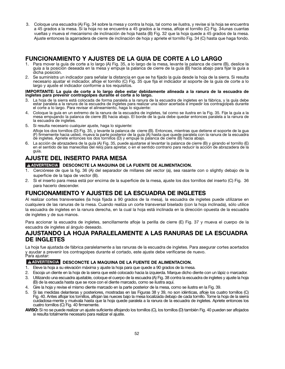 Ajuste del inserto para mesa | Black & Decker 90521029 User Manual | Page 52 / 60