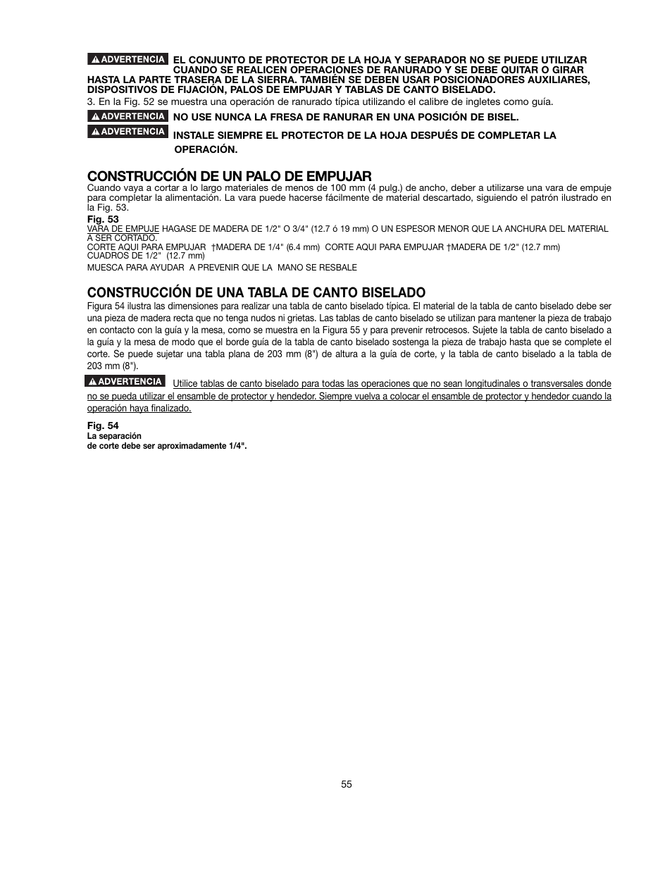 Construcción de un palo de empujar, Construcción de una tabla de canto biselado | Black & Decker 90521029 User Manual | Page 55 / 60