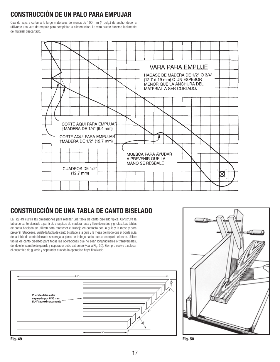 Construcción de una tabla de canto biselado, Construcción de un palo para empujar | Black & Decker BT1800 User Manual | Page 17 / 52