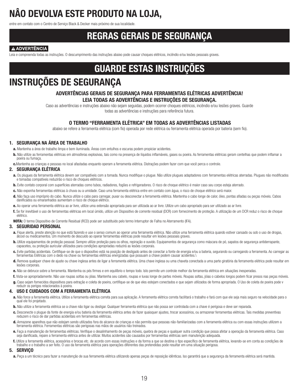 Nâo devolva este produto na loja | Black & Decker BT1800 User Manual | Page 19 / 52