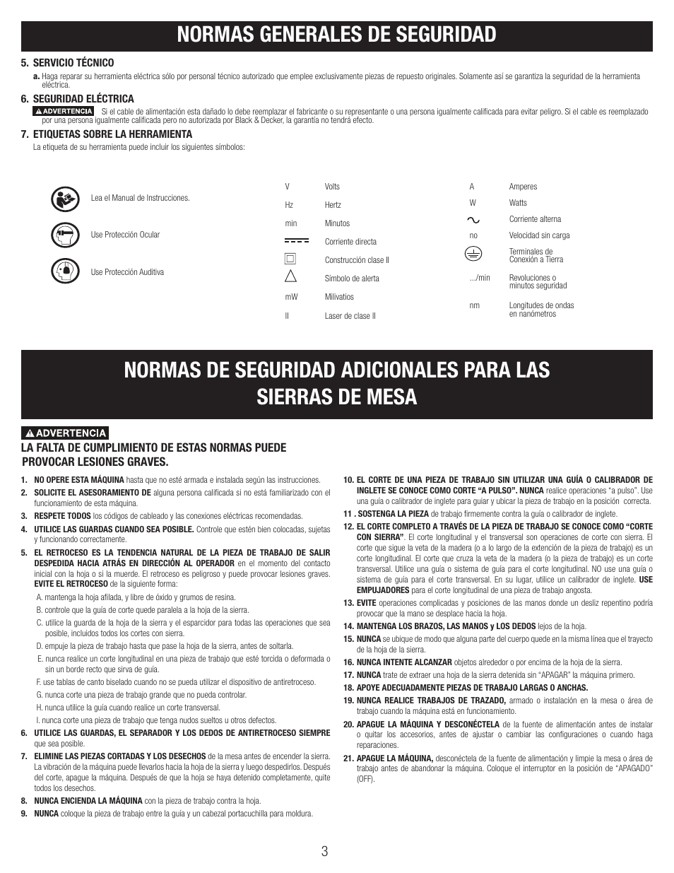 Normas generales de seguridad | Black & Decker BT1800 User Manual | Page 3 / 52