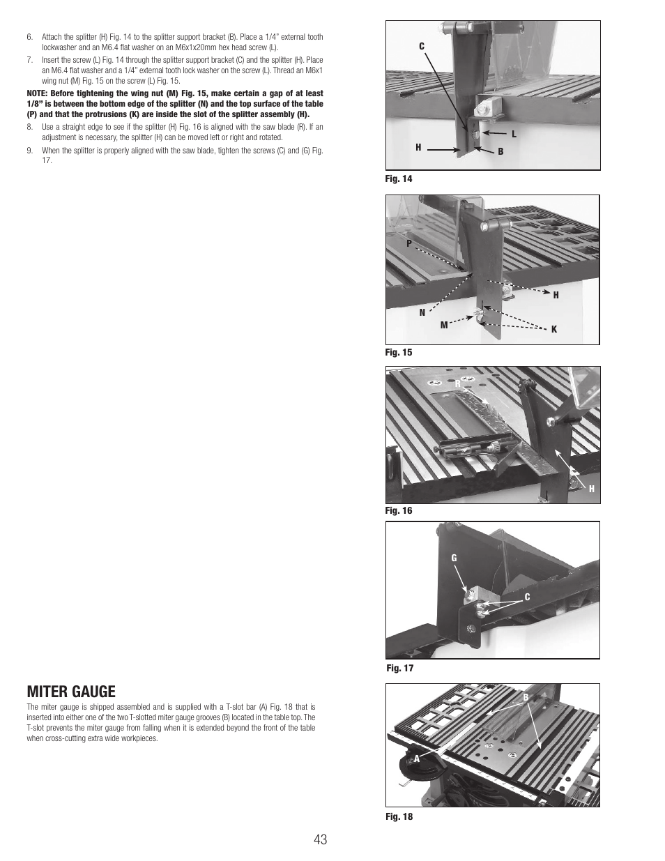 Miter gauge | Black & Decker BT1800 User Manual | Page 43 / 52