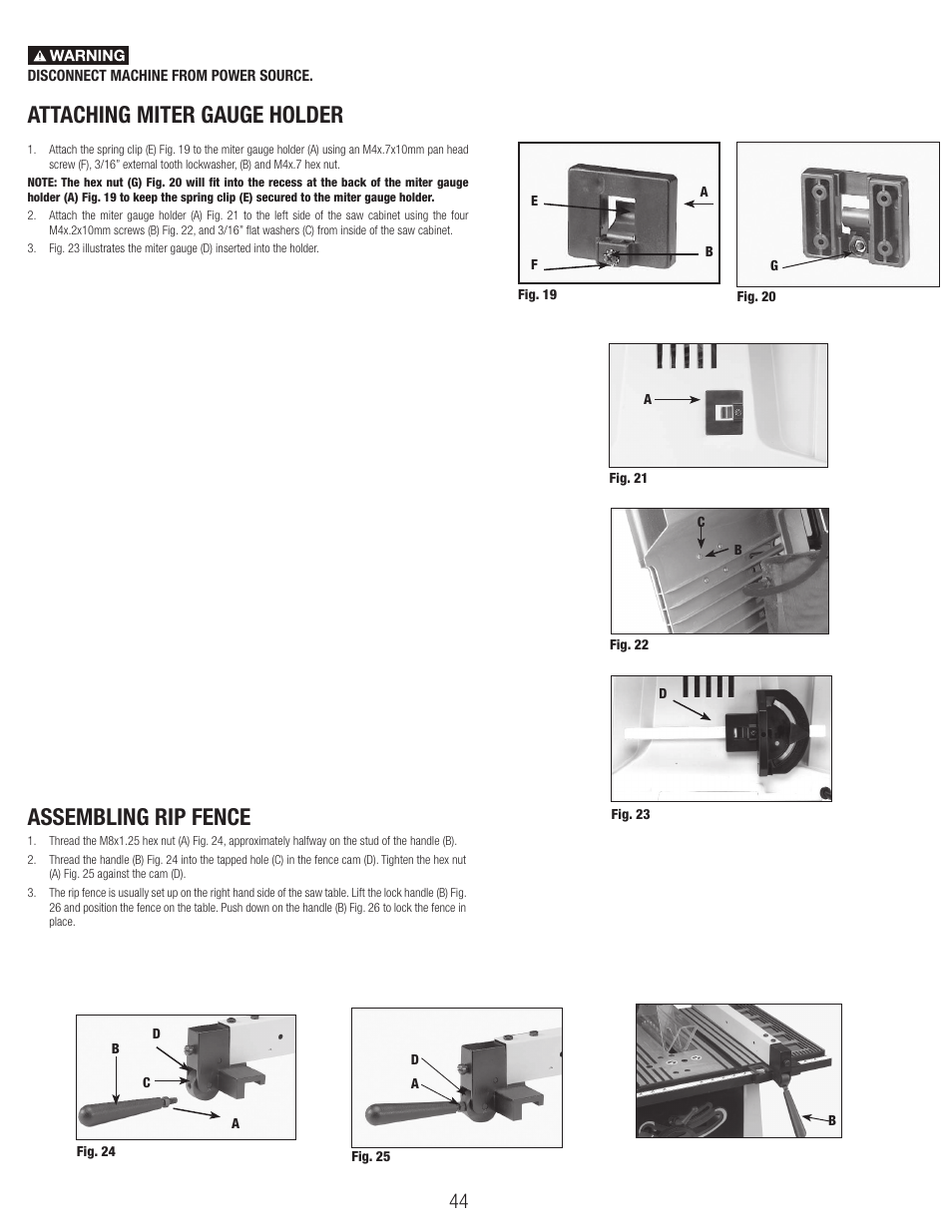 Attaching miter gauge holder, Assembling rip fence | Black & Decker BT1800 User Manual | Page 44 / 52