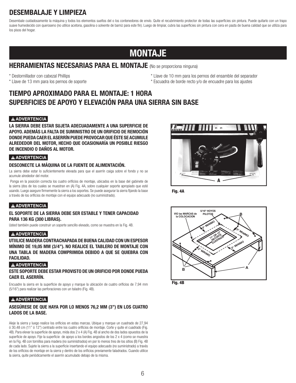 Montaje, No se proporciona ninguna) | Black & Decker BT1800 User Manual | Page 6 / 52