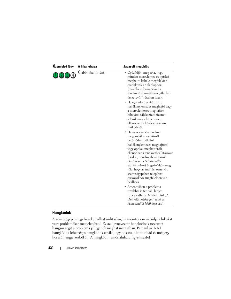 Hangkódok, Lásd „hangkódok” oldalon 430 a | Dell OptiPlex 755 User Manual | Page 430 / 622
