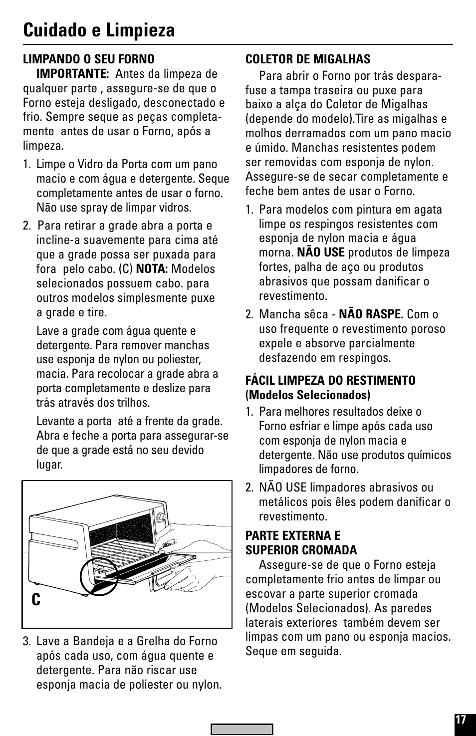 Cuidado e limpiea, Cuidado e limpieza | Black & Decker TRO520 User Manual | Page 17 / 20