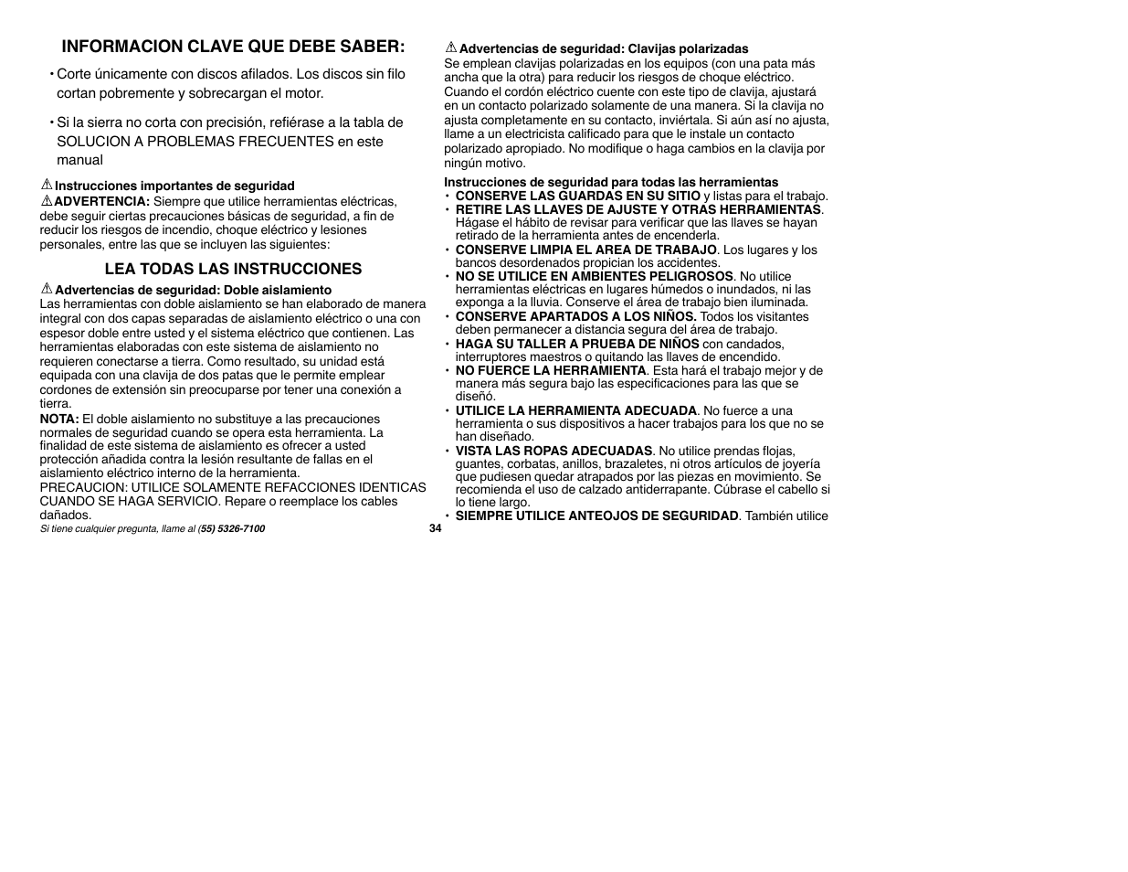 Informacion clave que debe saber | Black & Decker Fire Storm FS1500CMS User Manual | Page 34 / 47