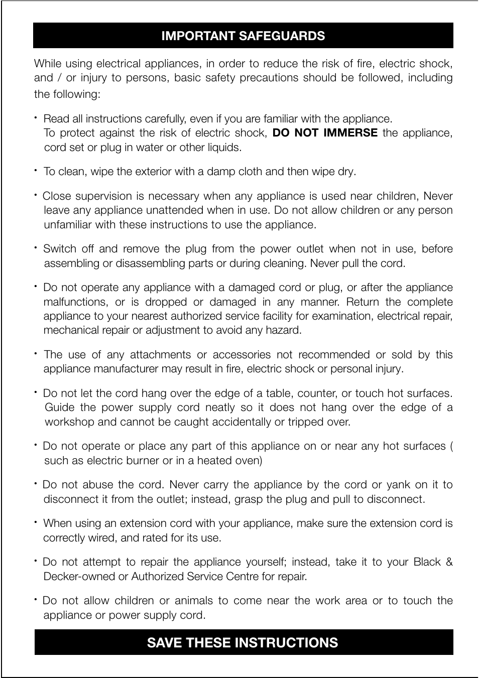 Save these instructions | Black & Decker SB34 User Manual | Page 2 / 12