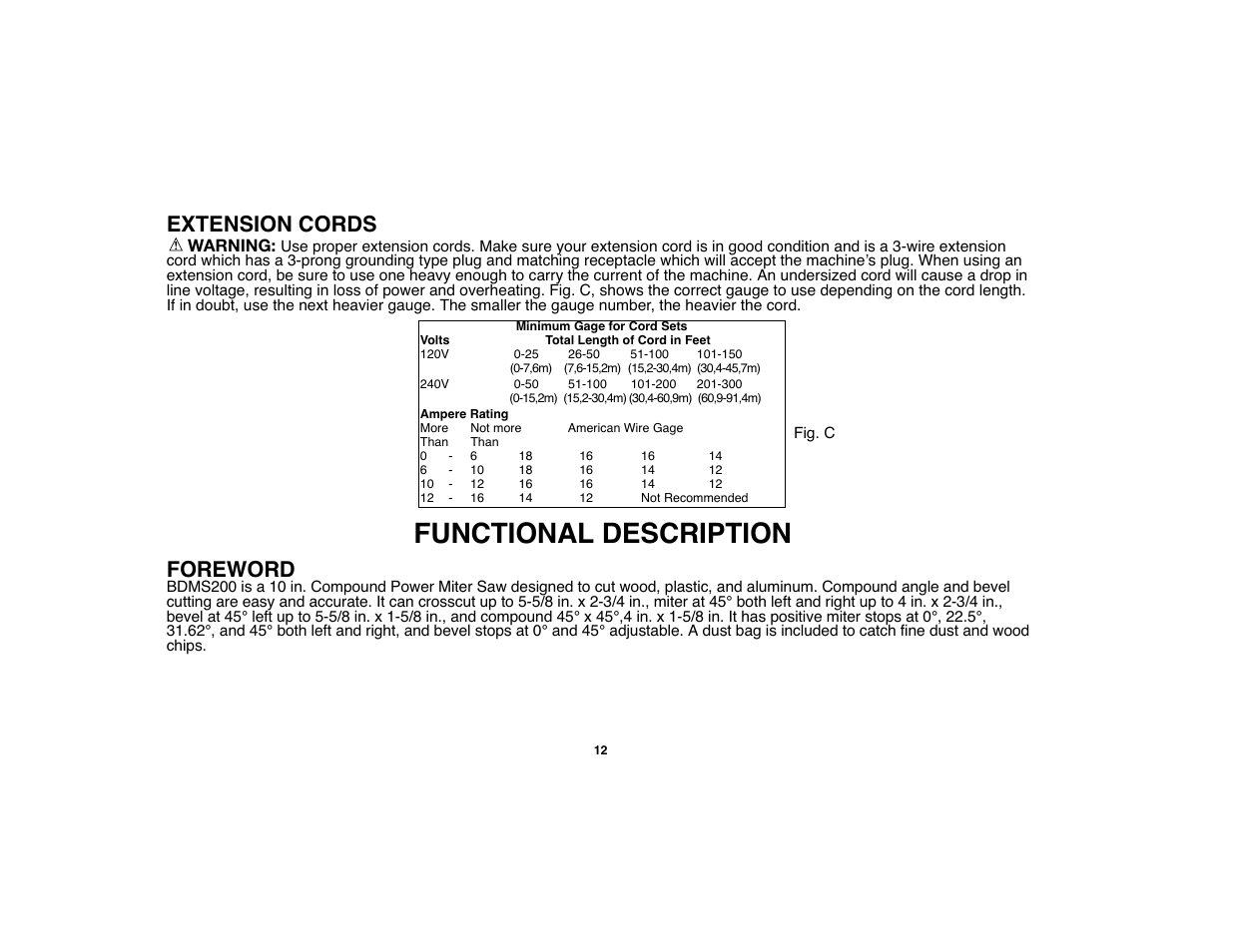 Functional description, Extension cords, Foreword | Black & Decker 90528012 User Manual | Page 12 / 88