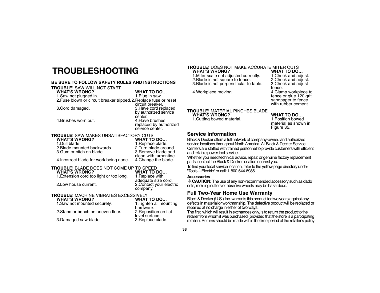 Troubleshooting | Black & Decker 90528012 User Manual | Page 38 / 88