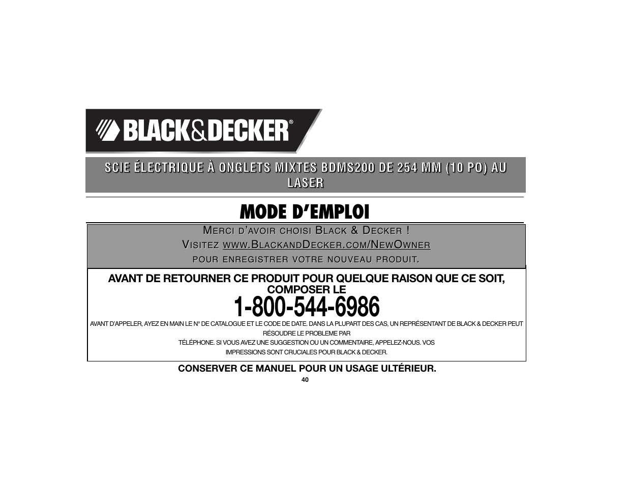 Mode d’emploi | Black & Decker 90528012 User Manual | Page 40 / 88