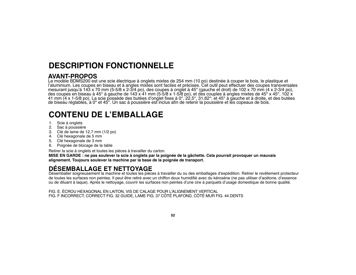 Contenu de l’emballage, Description fonctionnelle, Désemballage et nettoyage | Avant-propos | Black & Decker 90528012 User Manual | Page 52 / 88