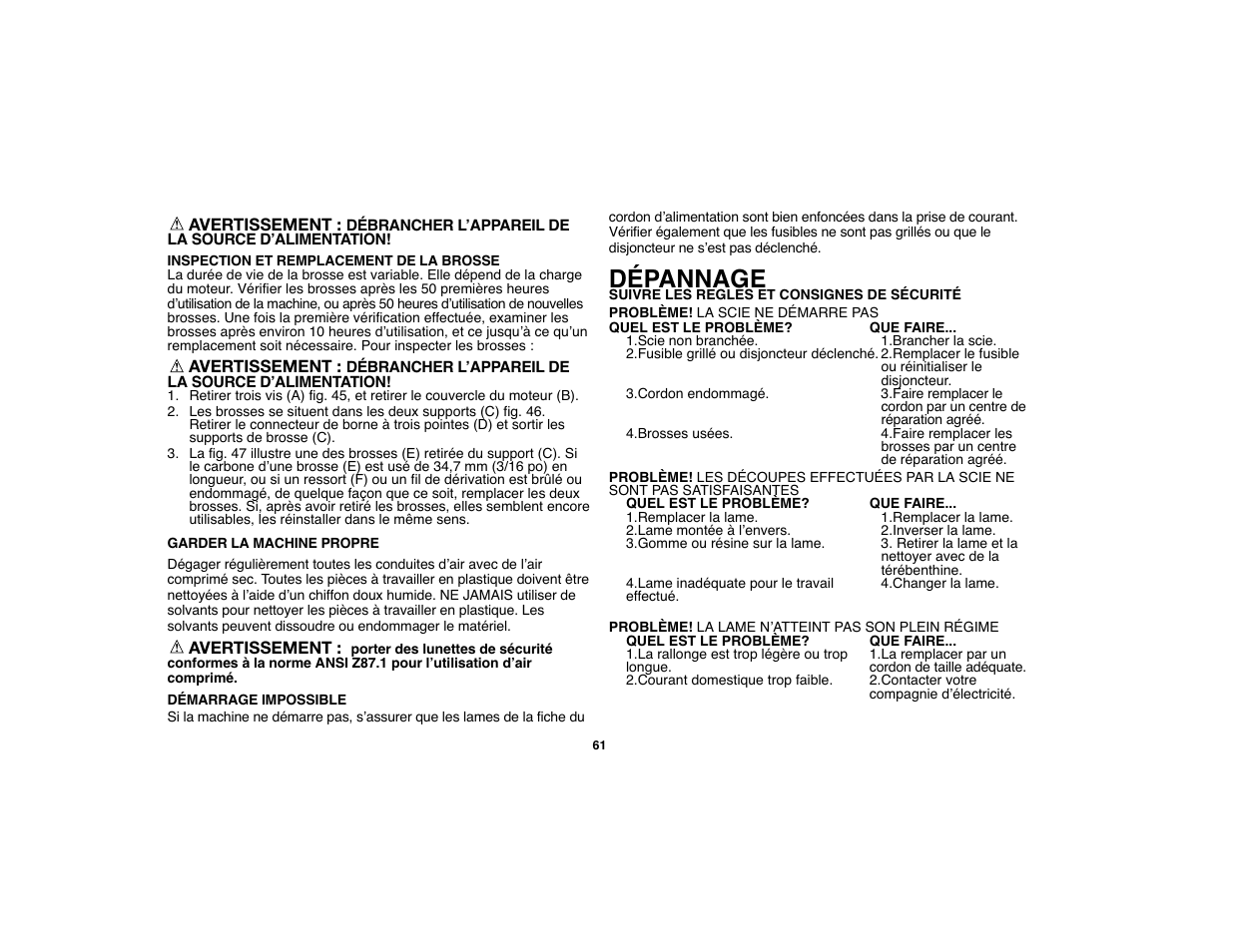 Dépannage | Black & Decker 90528012 User Manual | Page 61 / 88