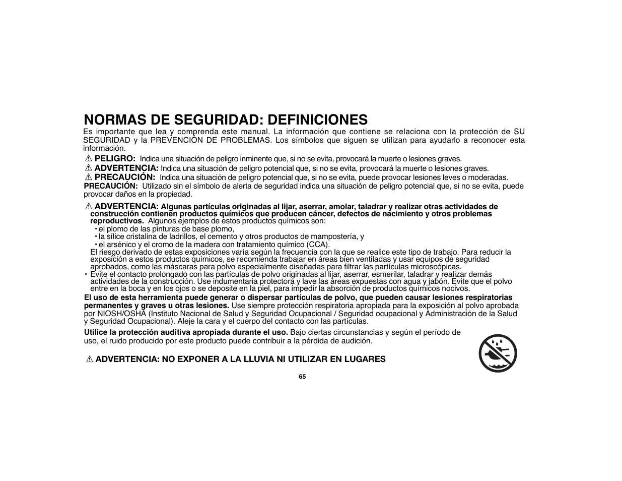 Normas de seguridad: definiciones | Black & Decker 90528012 User Manual | Page 65 / 88